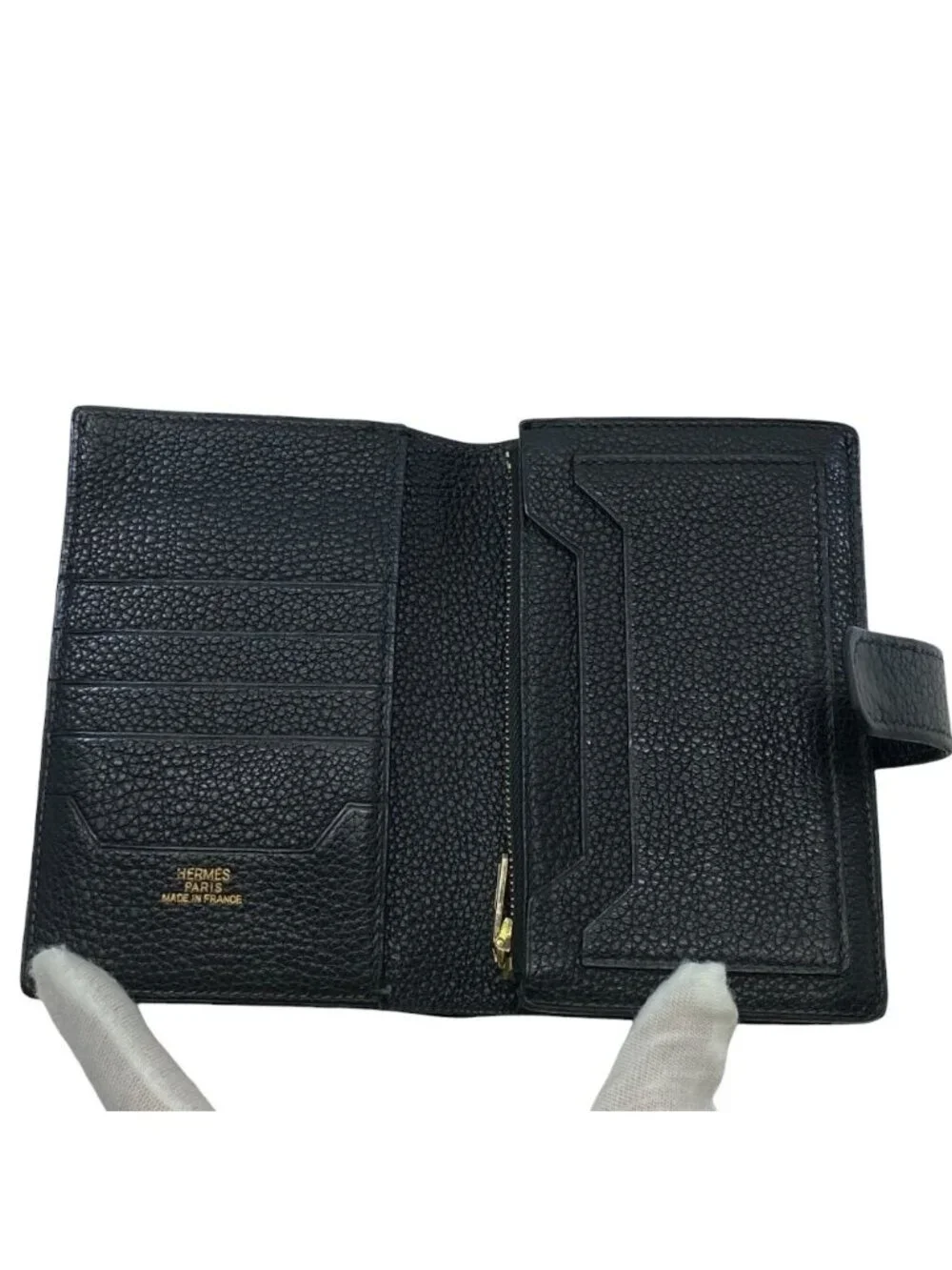 Hermes Jura Bifold Wallet Compact Leather Black Capacity Business